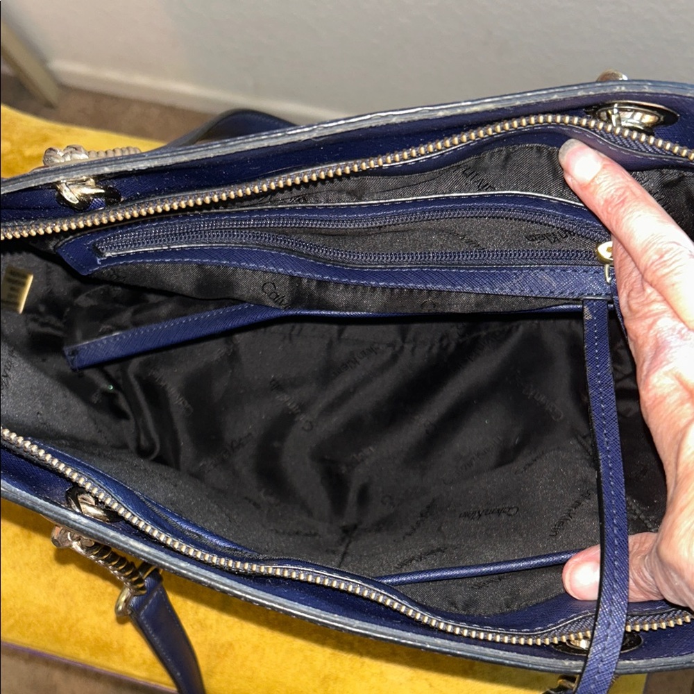 Calvin Klein Navy Tote with Silver Chain - Picture 5 of 11